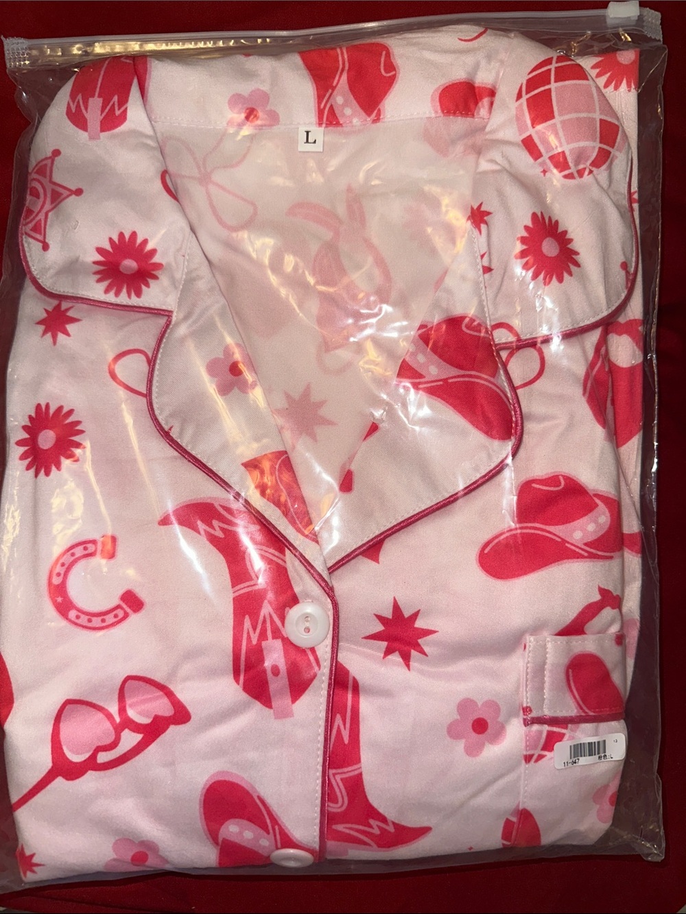 Pink Cowgirl Print Cotton Pajama Set - shorts and top.  M/l